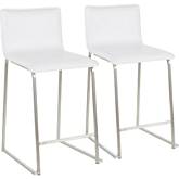 Mara 26" Counter Stool in White Leatherette & Brushed Stainless (Set of 2)